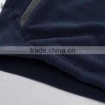 Oem Service Windproof Zipper-up Long Sleeves Dark Blue Plain Polar Fleece Men' Coat photo-4