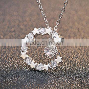 925 Sterling Silver Pendants Jewelry Engraved Circle Star Pendant Necklace photo-3