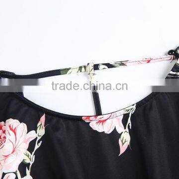 HAODUOYI Women Sexy Print Backless Crew Neck Breasted Romper Beach Party Short Sleeve Jumpsuit photo-4