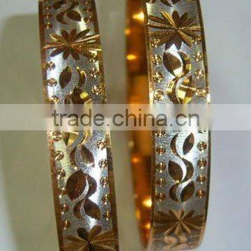 2 TONE GOLD PLATED BRACELET BANGLES PAIR