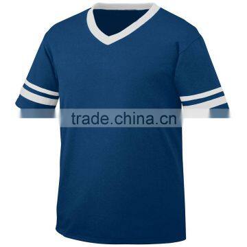 Young Man Sleeve Stripe Jersey Customize Contrast Color 1X1 Rib Knit V-Neck Collar Tee 50% Polyester 50% Cotton Material Jersey photo-4