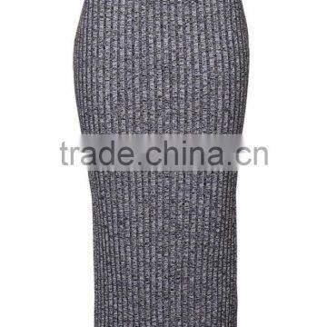2016 High Waist Korea Style Maxi Skirts Grey Ribbed Bodycon Skirts Salt And Pepper Tube Skirts photo-3