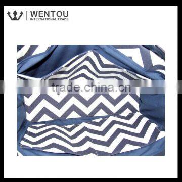 Navy Blue and White Stripe Chevron Print Diaper Bag photo-5