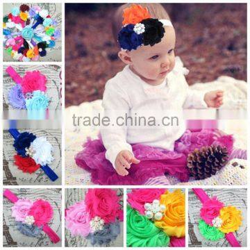 Sparkle Rhinestone Pearl Flowers Girl Baby Hairbands Hot Selling, Wholesale handmade infant newborn hairband