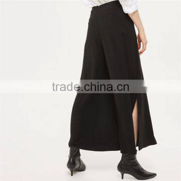 Chic Wide Leg Side Split Palazzo Trousers Black Slack Pants for Ladies photo-6