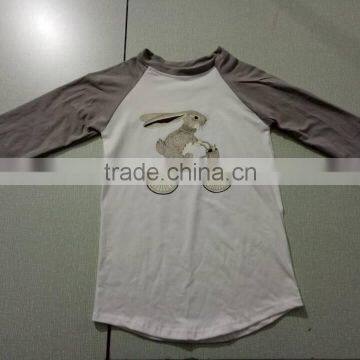 2017 Spring Easter Day Cute Bunny Screen Print Top Girl Clothes Shirt