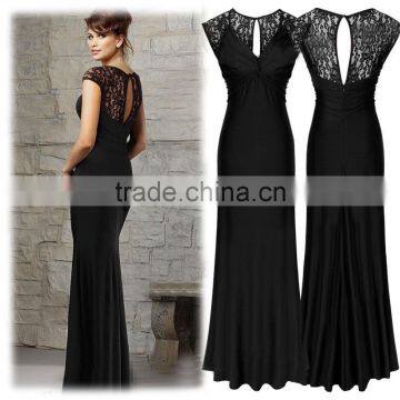 Fashion Custom Black Long Dress Sleeveless Lace V Neck Evening Dress For Wholesale photo-3