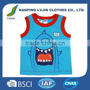 2016 fashion kids sleeveless shirt for baby boys,100% cotton vest t shirt for children,cartoon boys t- shirt