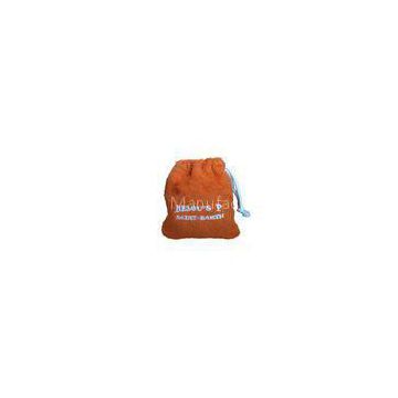 Orange Toweling Drawstring Pouch Embroidered For Bath Gloves , 1316cm