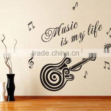 Music Is My Life Words Guitar Pattern Vinyl Decal Wall Sticker Home Decor