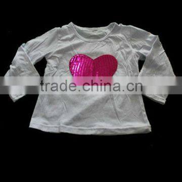 2013 Kids Autumn clothes Baby Girl Long Sleeves Solid Color with Sequins Heart Cotton Petii top Fashion Children Tops