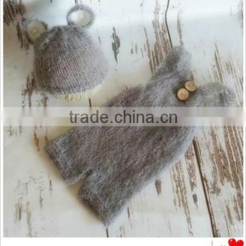 Baby romper and hat set newborn overalls mohair lace bonnet newborn photography props baby girl outfit onesie