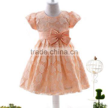 Fashion cute comfortable orange baby cotton frock design for 3 years old girl wear