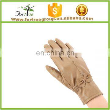 pretty bowknot brown leather winter women use glove wholesale