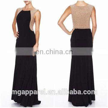 2015 latest gown designs beaded ladies long evening party wear gown in floor-length