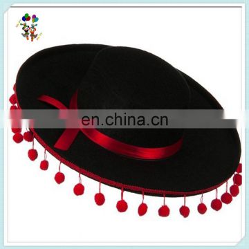 Adult Gaucho Mexican Zorro Black Red Band Ball Felt Spanish Hats HPC-0261