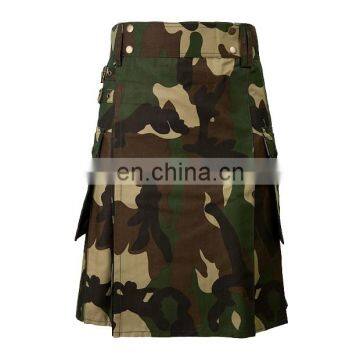 Men Woodland Jungle Green Military Camo Utility Kilt