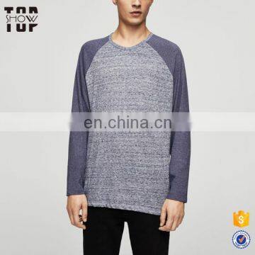 Clothing t-shirts cotton polyester blend raglan sleeve two tone t-shirt for men