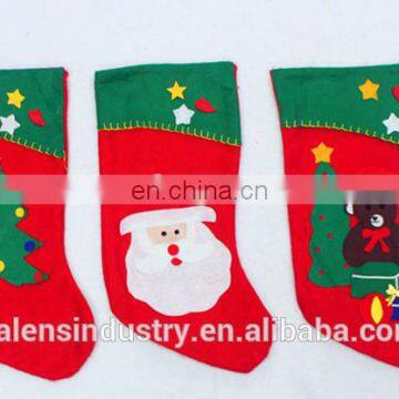 Wholesale Non woven Fabric Red Felt Wall Hanging Santa Claus Christmas Stocking with Santa Claus and Christmas Tree Design