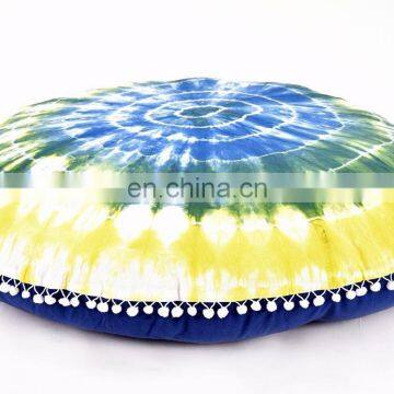 Hand Tie Dye Shibori Print Round Pillow Cover Cushion Cover Pillow Case Indian 2017 Round Meditation Ottoman Pouf 32"