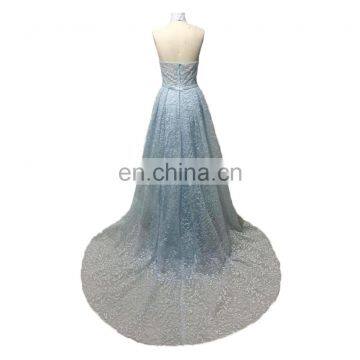 2018 New Arrival Sleeveless Sweep Train A Line Backless Lace Women Prom Dress