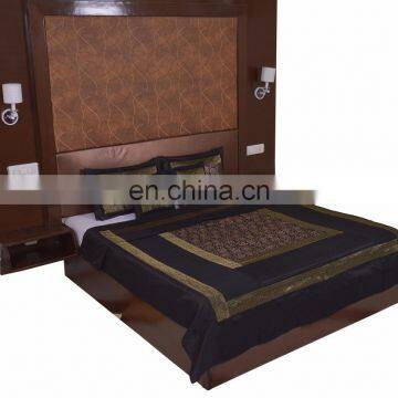 Soundarya stylish poly silk hand gold print bed cover set