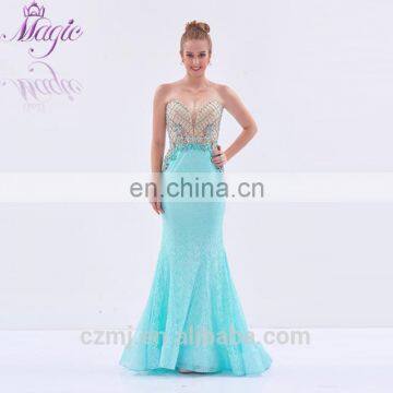 2017 new style sweetheart beaded lace long length mint mermaid prom dress 2017