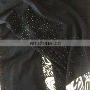 Black Colour Lycra Burkha With Printed Satin & Black Stone Work / Latest Printed Burkha Collection 2016 photo-4