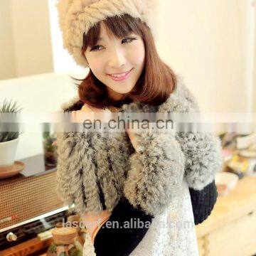 New elegant lady winter rabbit fur scarf gloves accessories gray