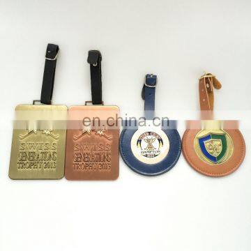 Custom made bag tag with leather sealed leather luggage tag with metal plate