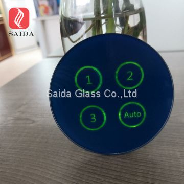 Custom tempered 3mm blue color silk screen printed round touch button glass panel