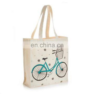 custom natural cotton printed canvas shopping tote bag bicycle cotton canvas beach tote shopping bag