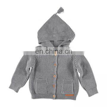 Solid color knit unisex baby sweaters cardigan hoodie sweater for kids