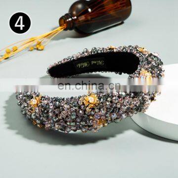 Fashionable Thick Sponge Gold Velvet Hairpin Fabric Handmade Beaded Hairband Women Inlaid Pearl Flower Hairband Women