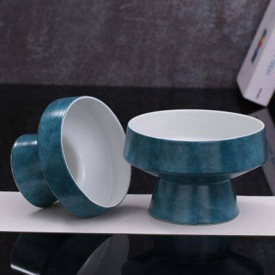 Chinese Hand Made Jingdezhen Blue Fruit Dessert Ceramic Tray Decoration Art For Home photo-2