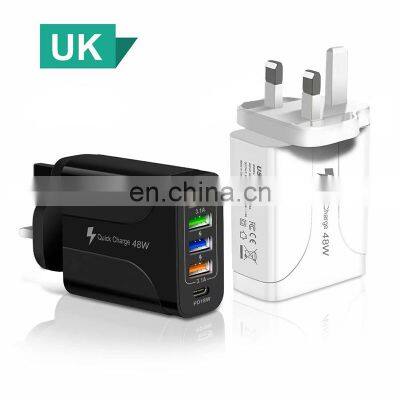 48W Multi Quick Charger PD Type C USB Charger Tablet Fast Wall Charger US EU UK Plug Adapter