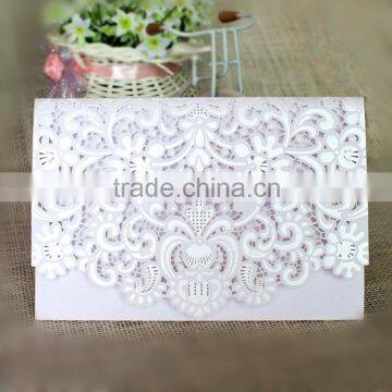 White Ideal Wholesale Laser Cut Pocket Wedding Invitations