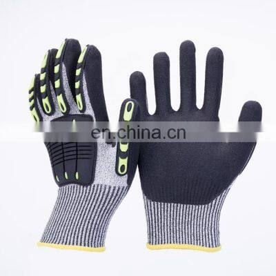 13G HPPE  Mining ANSI cut A5 impact TPR  Shock proof safety glove Mechanical Work Gloves Knuckle guard Gloves