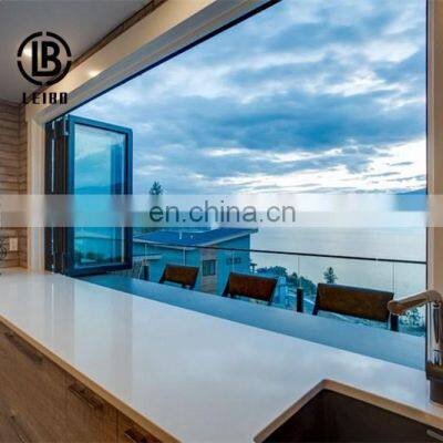 Aluminum European style folding windows are used in restaurants and domestic kitchens