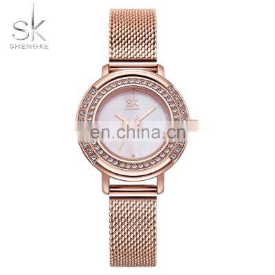 SHENGKE SK Delicate Lady Watch Stainless Steel Mesh Band Dazzling Crystal Decorated Quartz Watches Custom Logo Watch OEM  K0076L