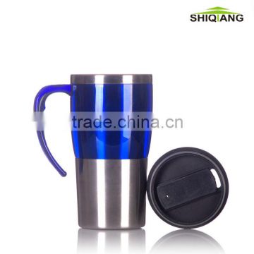 16oz double wall stainless steel travel auto mug with handle and leakproof lid