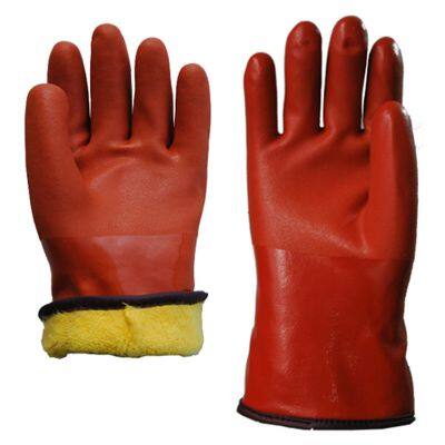 Anti slip oil acid resistant waterproof keep warm winter working blue pvc oil gloves industrial