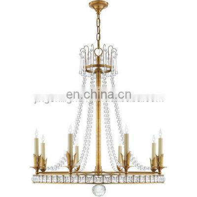 Wholesale American Style Home Brass Decoration Chandelier round Crystal LED Lamps Lighting with Stainless Steel Body Ceiling