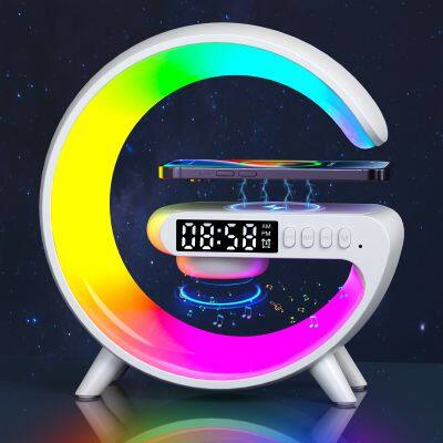 RGB Lamp with Phone Multi-function 15W 9 in 1 Wireless Fast Charger and Speaker App Control Desk Atmosphere Alarm Clock