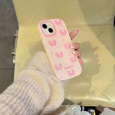 Pearl Bow Pink Silicone Phone Case For Iphone 15 14 13 Pro Max 12ProMax Phone Fashionable Mobile Phone Accessories photo-3