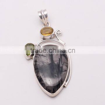 BLACK RUTILE PENDANT 925 Sterling Silver Pendant, SILVER JEWELRY EXPORTER,SILVER JEWELRY WHOLESALE,SILVER EXPORTER