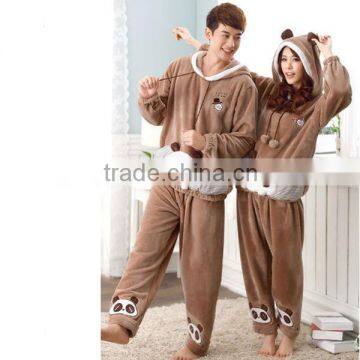 Embroider Panda Print Pajamas for Couple Wholesale Warm Sleepwear