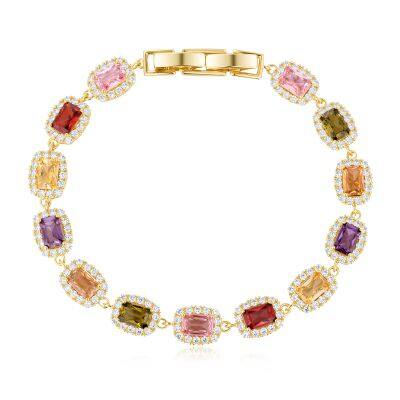 Beautiful Multi Shape Colorful Cubic Zirconia Link Chain Bracelets for Women Adjustable Trendy Hand Jewelry photo-2