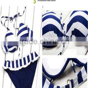 Lady Sexy Beach Cross Strip Style Halterneck Top Bikini Set Padded Swimwear Sexy Lingerie photo-3