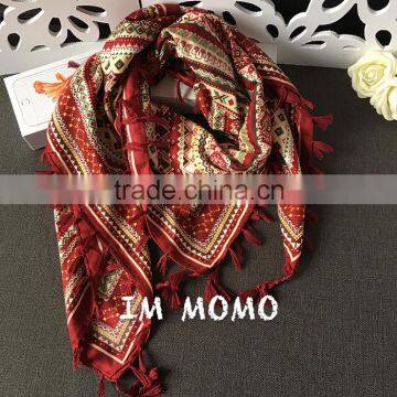 Fashion Retro Printed Pattern With Tassels Women Square Pashmina Encryption Twill Cotton Scarf Quality Choice photo-5